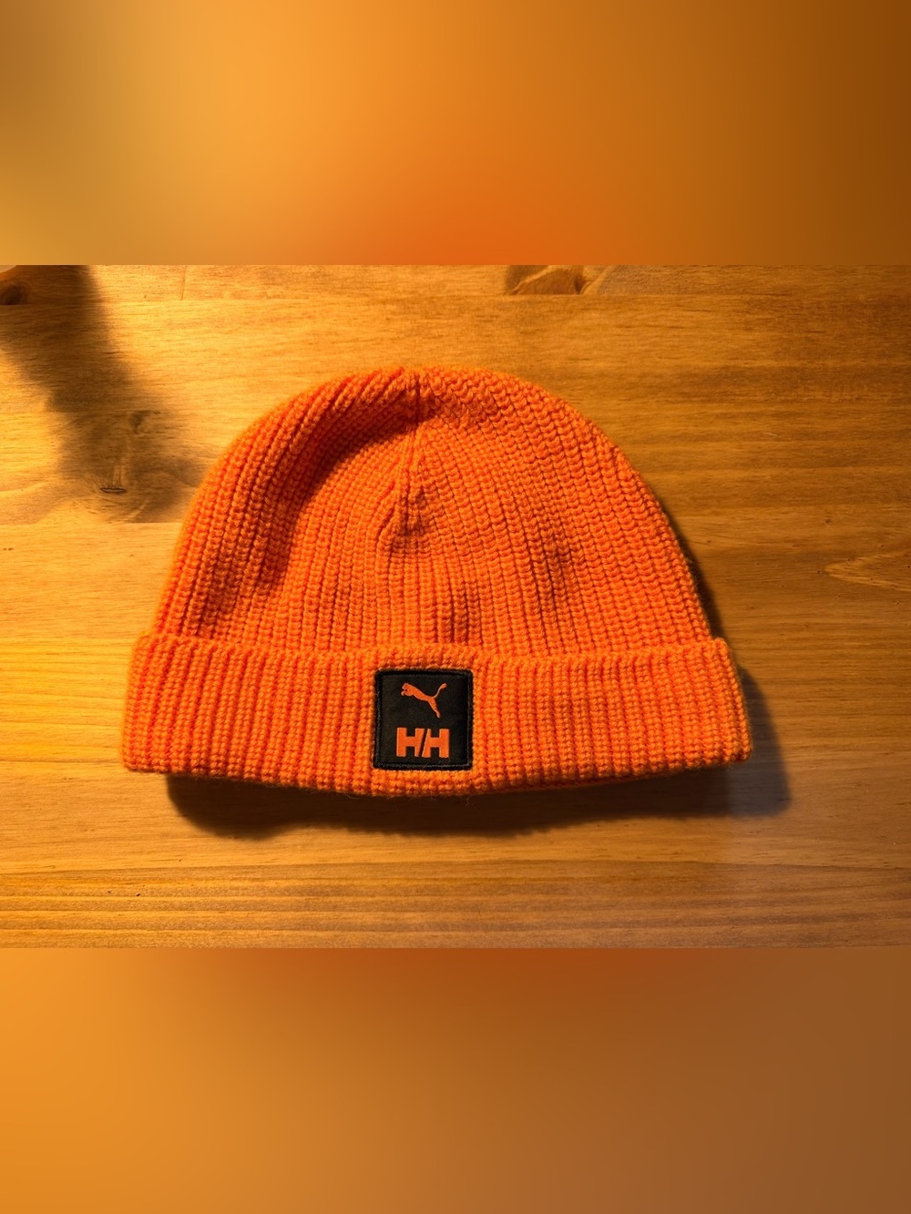 Helly Hansen X Puma Orange Ribbed Beanie with HH Patch